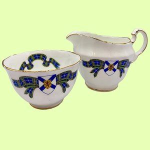 1960s Adderley Bone China Mini Creamer & Open Sugar Bowl Set- Nova Scotia Tartan